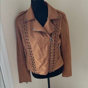 Boston Proper Tan Faux Suede Jacket with Lace-Up Accents
